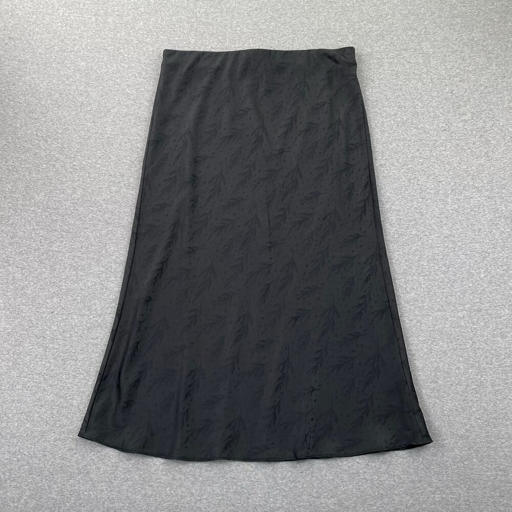 19 Cooper Skirt L Black Satin Midi Slip Floral Whimsigoth Fairy Dark Romance